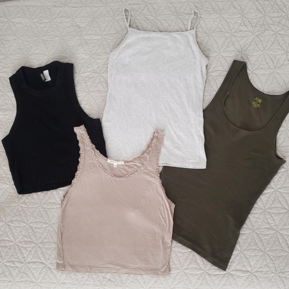 Tank Top Crop Top Basics Lot - Tan Black Green Light Gray Soft Antistar Divided